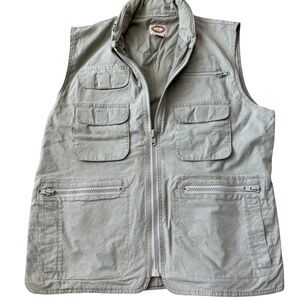 Vtg Banana Republic Safari Vest Size L Tan Zip Pockets